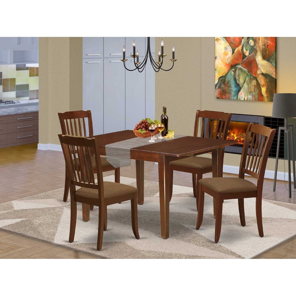 HomeStock 5-Pc Mahogany Finish Solid Wood Top - Rectangular Dining Room Set with Butterfly Leaf - Seats 4