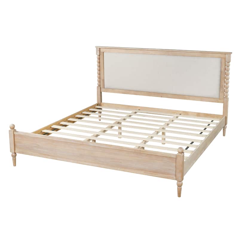 Christopher Knight Home - Traditional Wooden Platform Bed with Upholstered Headboard and Spindle Accent Design