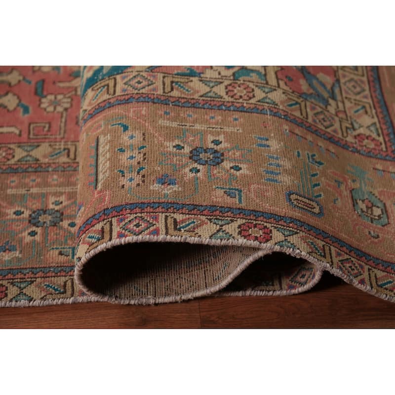 Pink Geometric Tabriz Persian Area Rug Hand-Knotted Wool Carpet - 9'7"x 12'7"