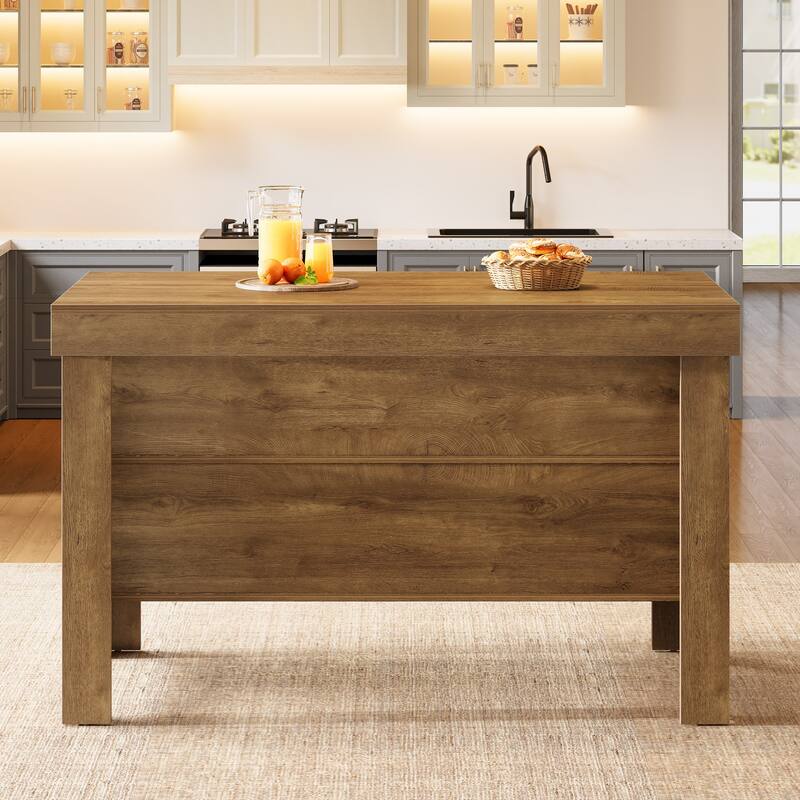 55.1-Inch Kitchen Island with Seating and Storage Shelves