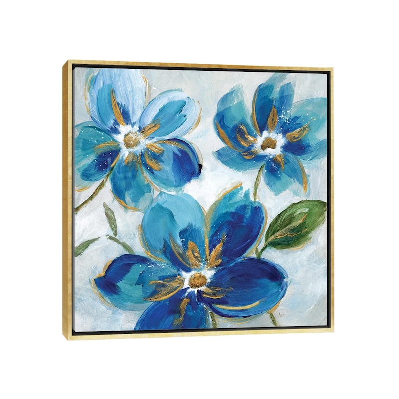 iCanvas "Flowering Blues I" by Nan Framed - Gold - 18x18