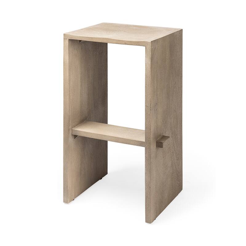 Aida Light Brown Solid Wood Bar Stool - Single - Grey Brown - Bar Height