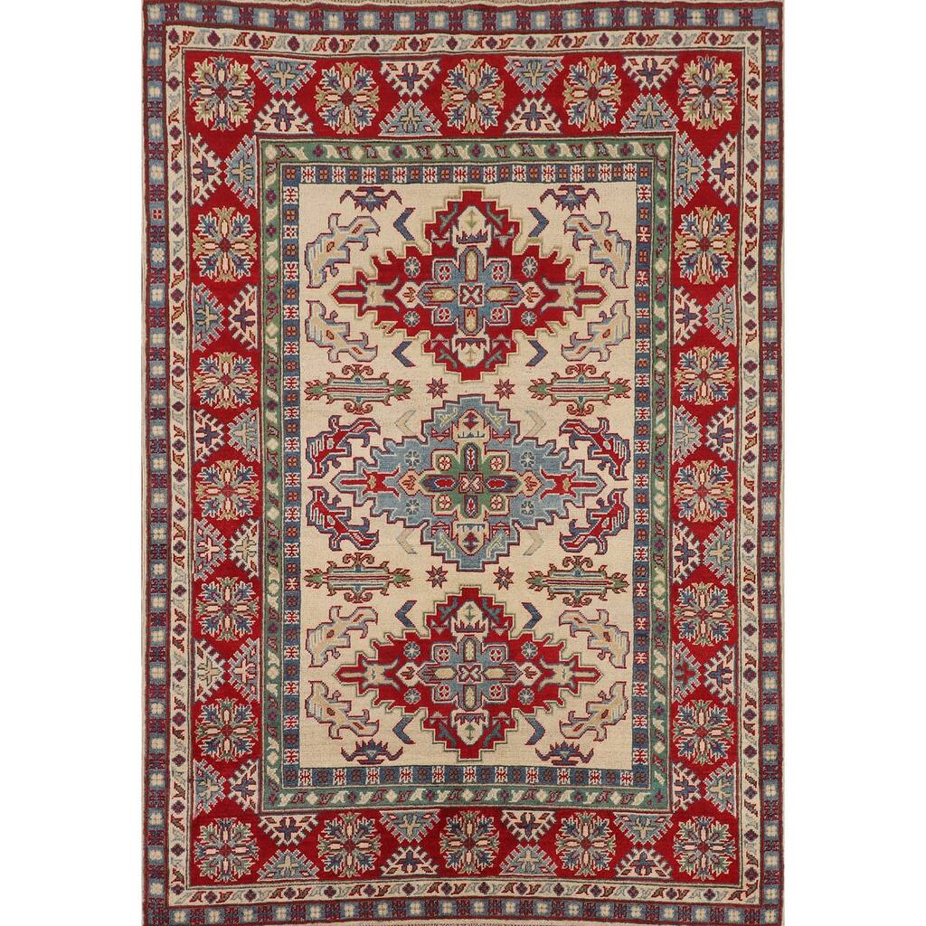 Kazak Oriental Area Rug Hand-Knotted Geometric Bedroom Wool Carpet - 4'10" x 7'1"