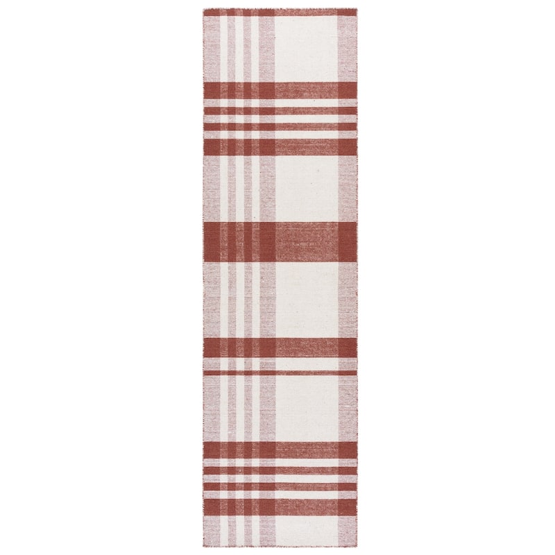 SAFAVIEH Handmade Striped Kilim Magndis Wool Rug - 2'3" x 8' Runner - Rust/Ivory