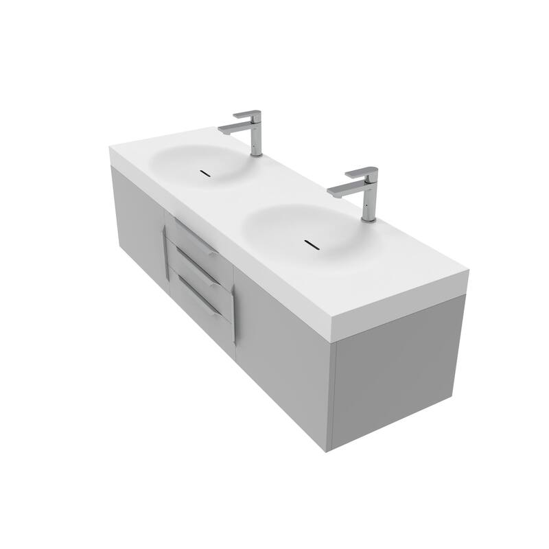 Thames 60" Shallow Basin Wall Mounted Bathroom Vanity Set w/ White Top