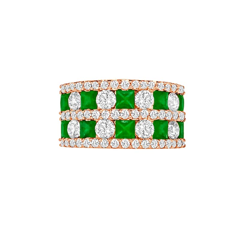 Auriya 14k Gold Emerald and Diamond Two-Row Wide Band 1.71 ct. tw. (F-G, VS)
