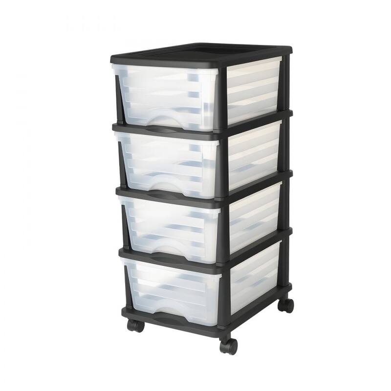 Multi-Purpose Plastic Storage Drawers with Transparent Front and Rolling Cabinet for Bedroom or Kitchen