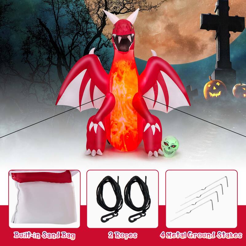 8 FT Halloween Inflatable Red Dragon w/ Wings Decoration Light