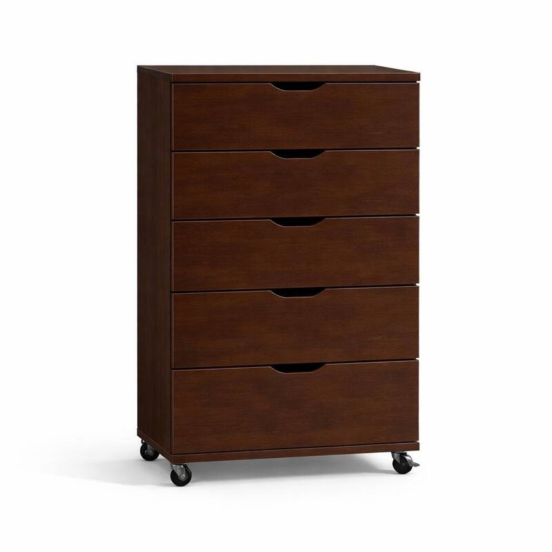 5 Drawer Dresser on Wheels Rustic Brown Rolling Chest of Drawers Storage Cabinet for Bedroom Closet, Wide Drawer Organizer