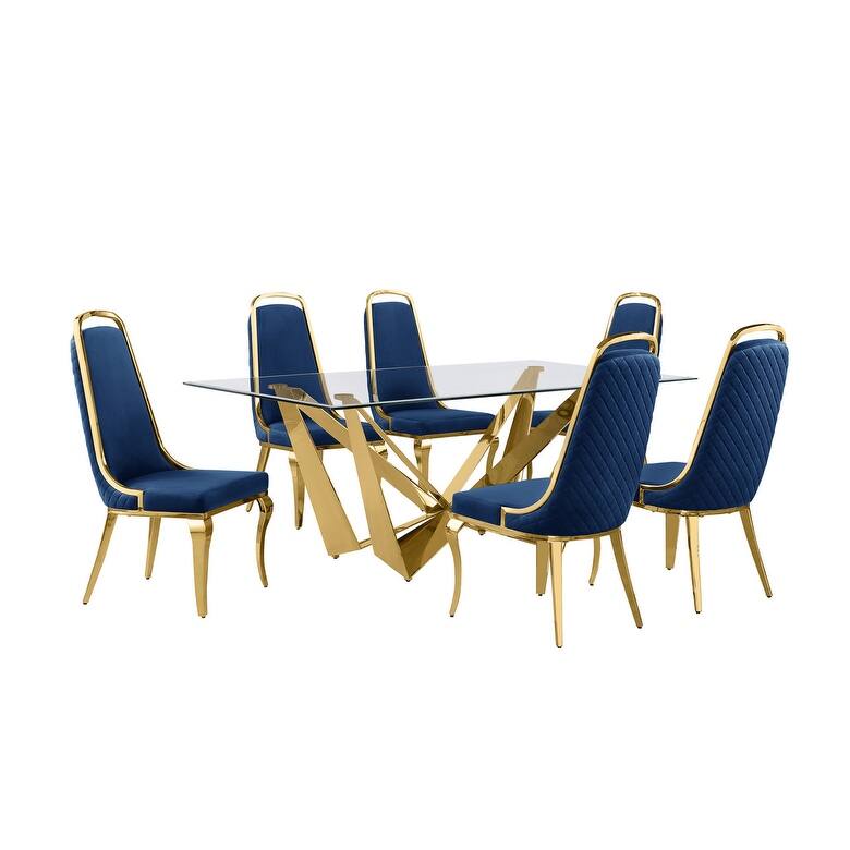 Best Quality Furniture D400/1-SC310-7 Dining Set with 78" 12mm Glass with Bevel