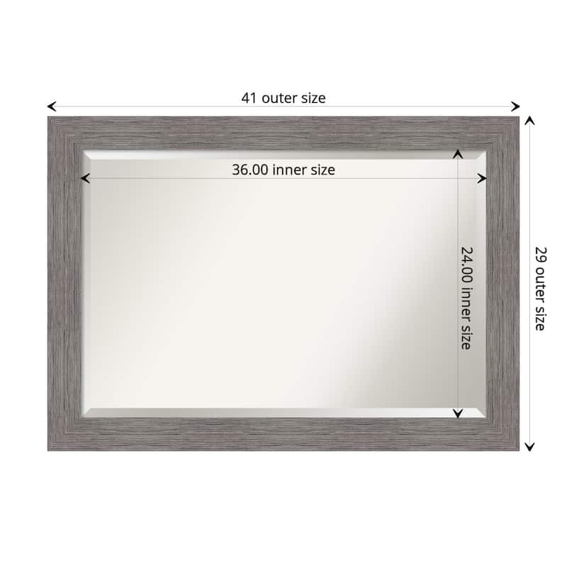 Beveled Bathroom Wall Mirror - Pinstripe Frame - Outer Size: 41 x 29 in - Pinstripe Plank Grey