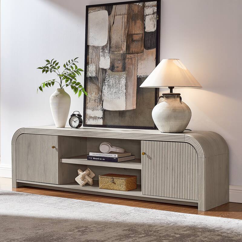 Modern Fluted TV Stand for 80" TV, Media Console, Entertainment Center - White