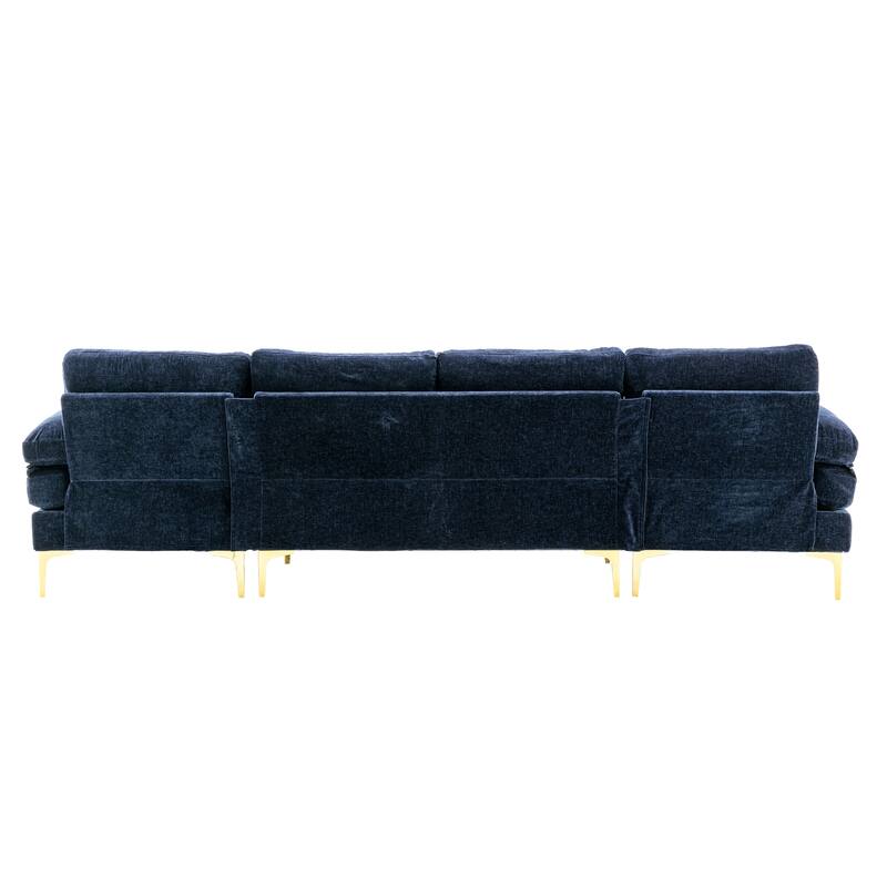 Living Room Chenille Fabric Sofa Sectional Sofa with Cushion Back, Pillow Top Arms, and Metal Legs