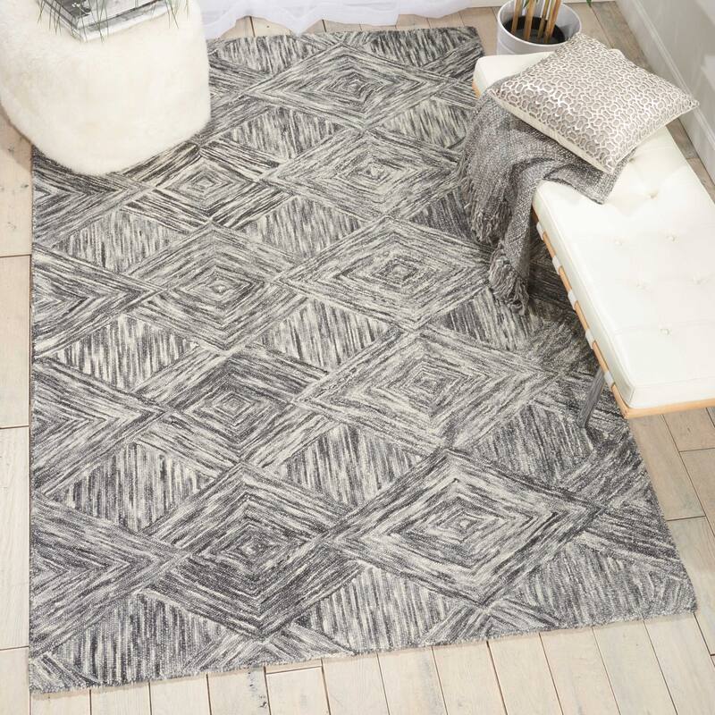 Nourison Linked Geometric Diamond Area Rug. - 5' x 7' 6" - Charcoal - Runner/Rectangle