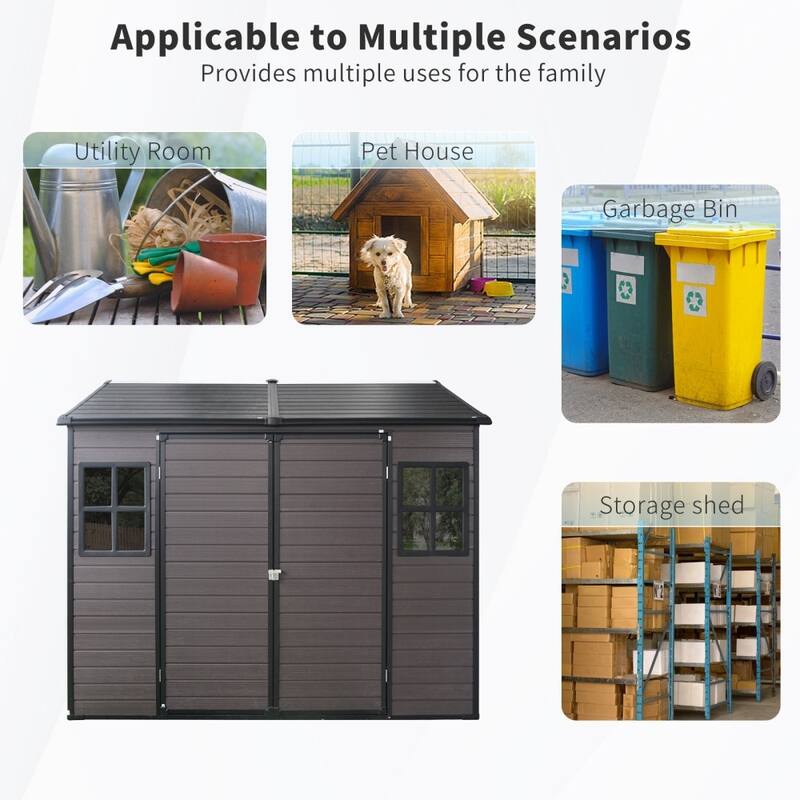 8 x 6 FT Resin Outdoor Storage Waterproof Shed with Floor ,Two Windows and Lockable Door