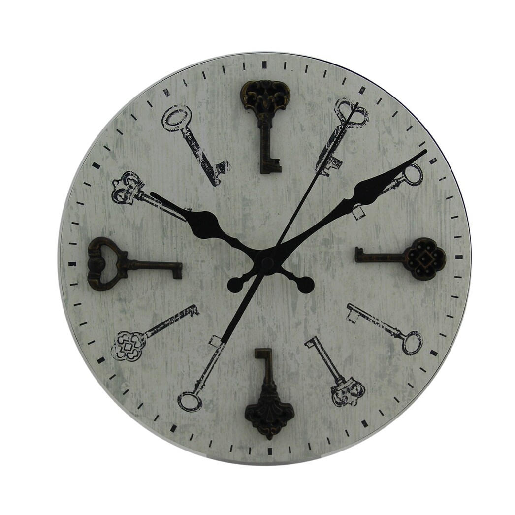 Shop Distressed White Round Antique Keys Wood Wall Clock Free