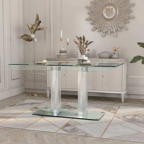 Furniture of America Maza 59-inch Silvertone Metal/Glass Dining Table