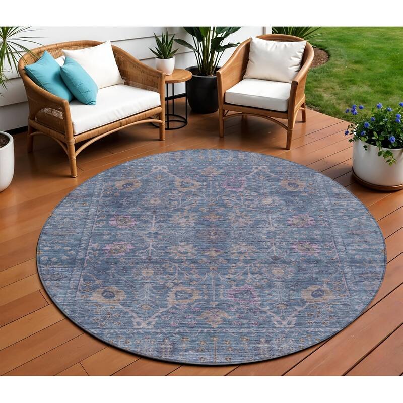 HomeRoots Oriental Traditional Rectangle Outdoor Rug - 8' Round