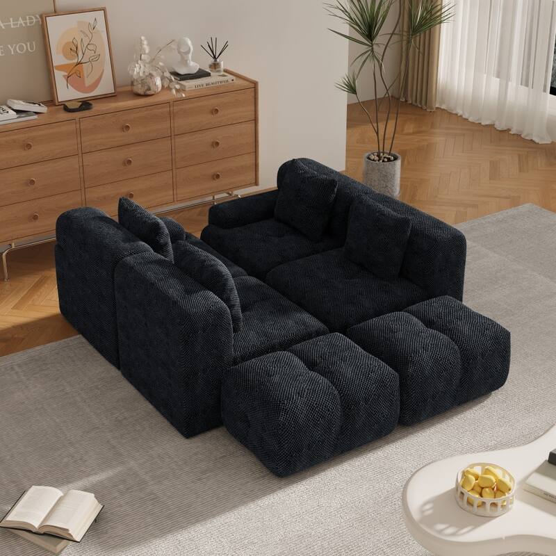 135.4" U-shaped Modular Sectional Sofa with 2 Ottomans and 4 Pillows