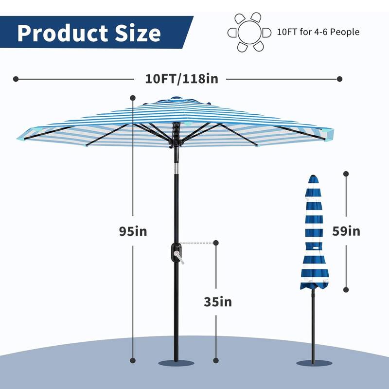 Outdoor 10FT Stripe Outdoor Patio Umbrella, UV Protection Waterproof for Pool Deck Yard