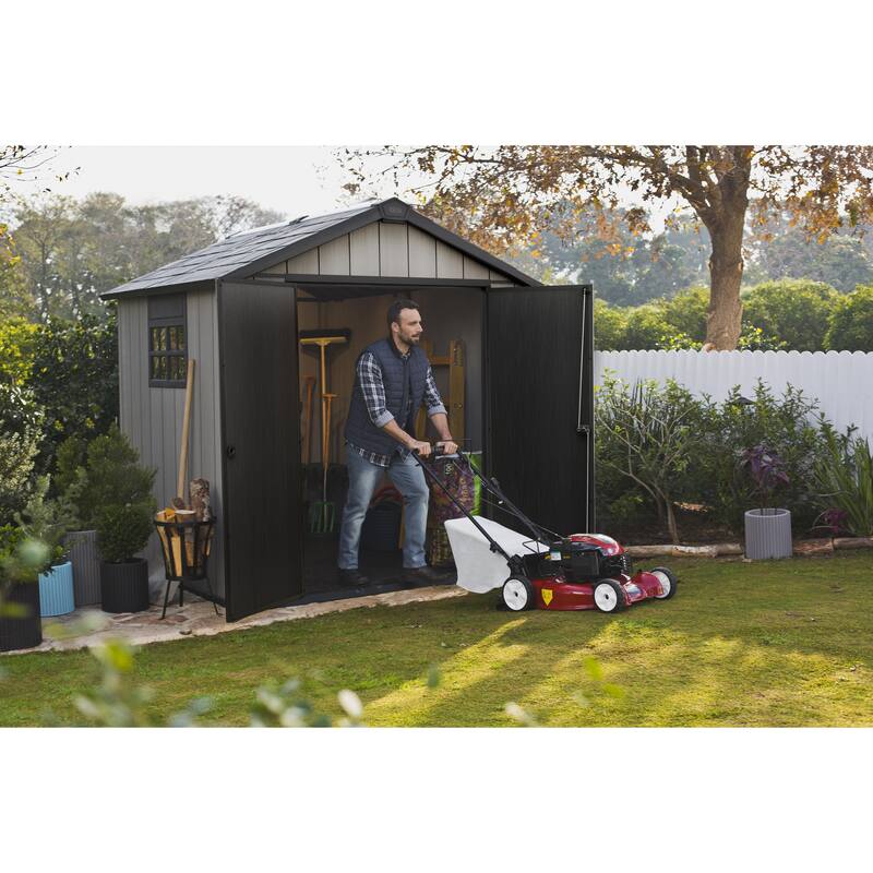 Keter Oakland 7.5x7 ft. Resin Outdoor Storage Shed With Floor for Patio Furniture and Tools