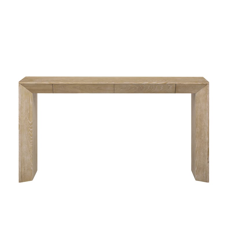60"Console Table With 2 Concealed Drawers,Waterfall Design Entryway Table With Thickened Legs & Rustic Wood Grain