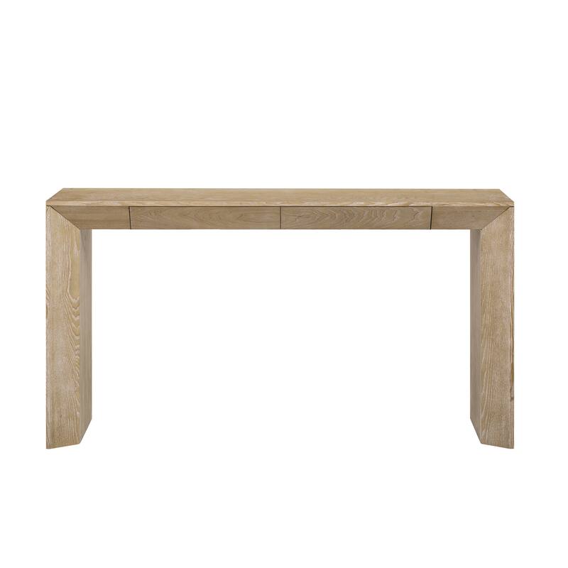 60"Modern Farmhouse Console Table with 2 Concealed Drawers,Waterfall Design Entryway Table with Thickened Legs&Rustic Wood Grain