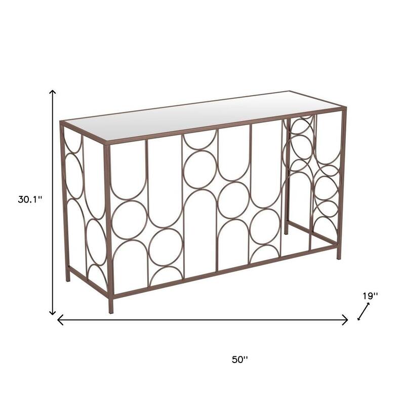 HomeRoots 50" Bronze Mirrored Glass and Steel Frame Console Table - 50.00 in. x 30.10 in. x 19.00 in.