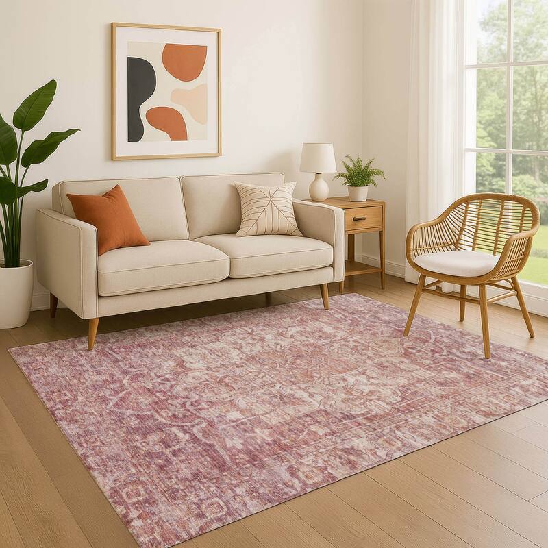Premium Washable Super Soft Vintage Traditional Mayfield Rug - Paprika - 8' x 10'