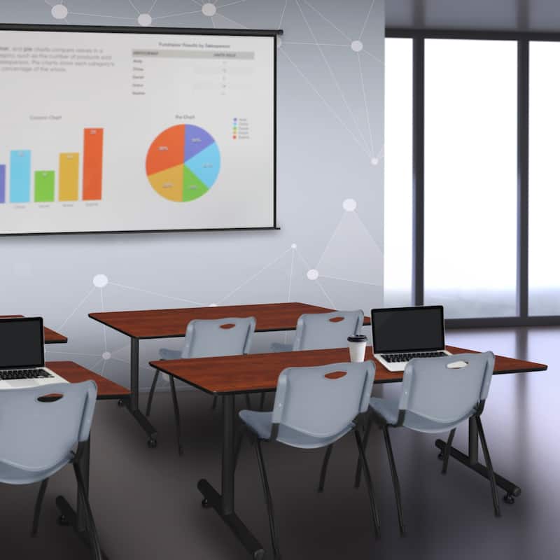 66" x 30" Training Table- Cherry and 2 "M" Stack Chairs- Grey