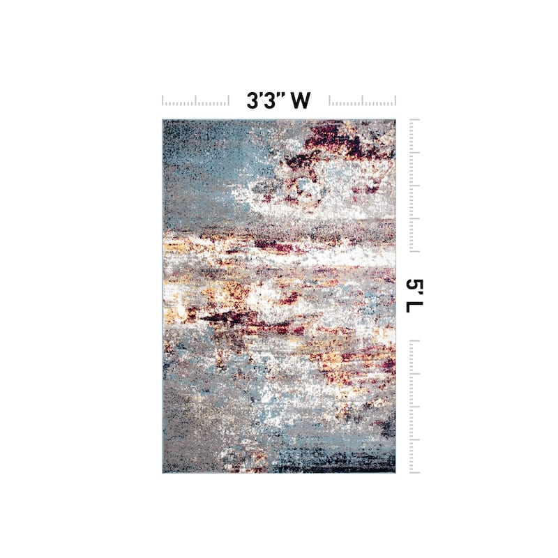 World Rug Gallery Distressed Abstract Watercolor Area Rug