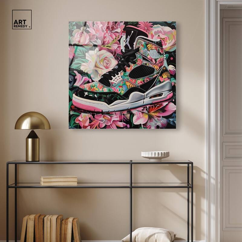 Hidden in Floral Bloom Sneaker Acrylic by Art Remedy, Ready to Hang