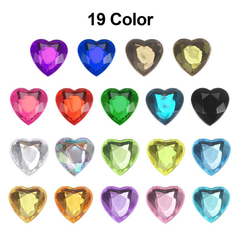 60 Pcs Acrylic Heart Rhinestone 15mm Flat Back Plastic Gems