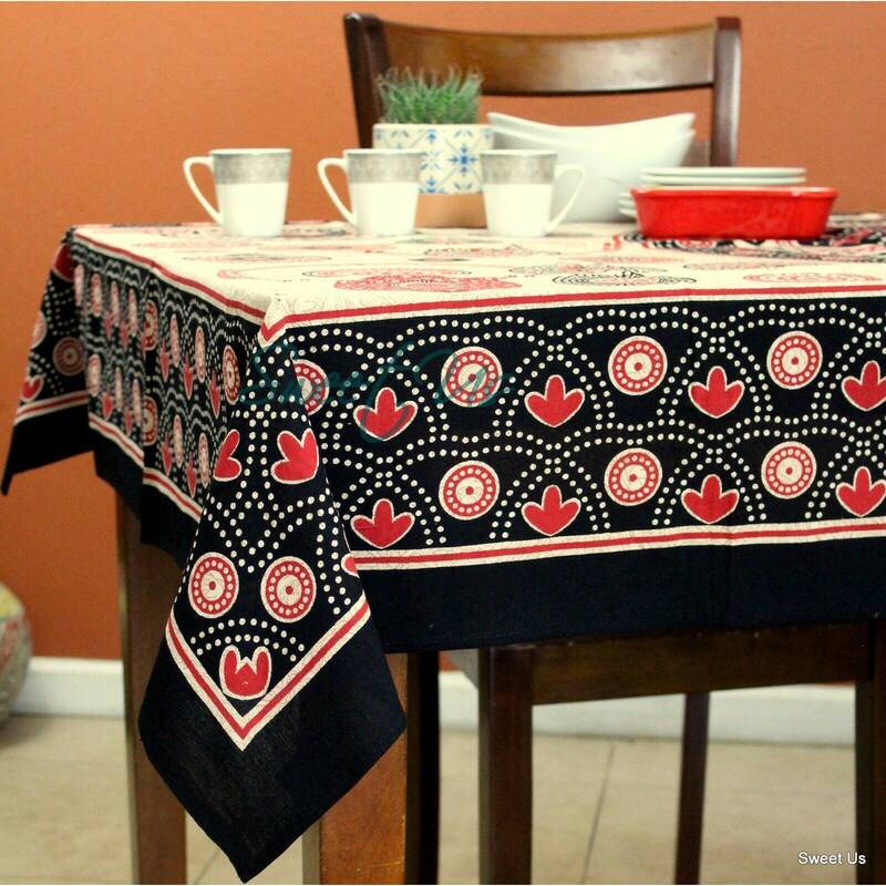 Cotton Geometric Polka Dots Tablecloth Rectangle - 54 x 84 in