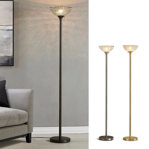 HOMEGLAM Lucie 71 inch Crystal Shade Torchiere Floor Lamp On