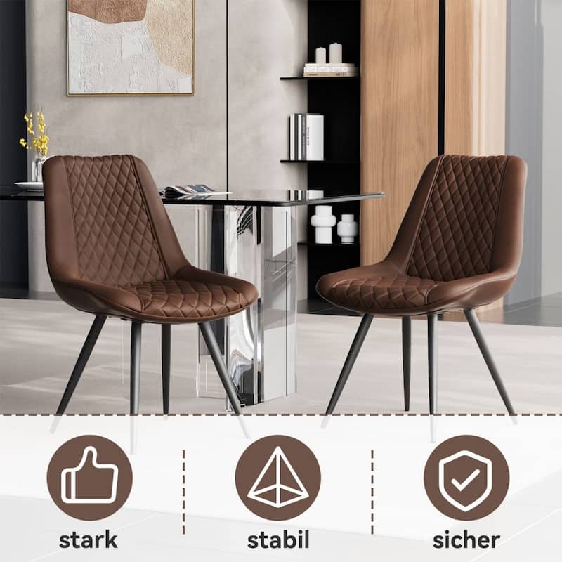 Leather Dining Chair with Metal Legs （Set of 2）
