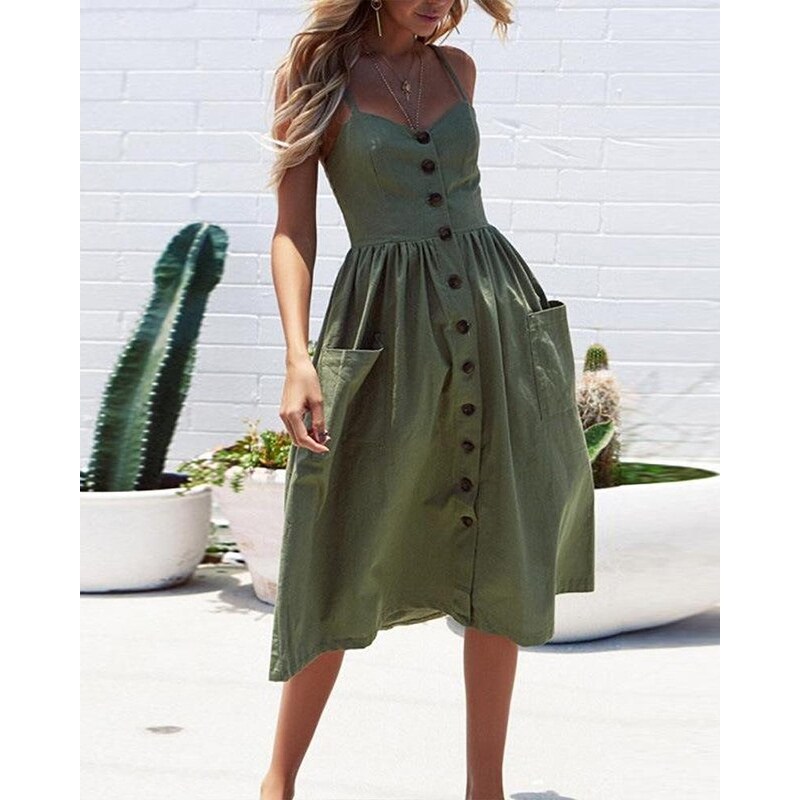 button down green dress