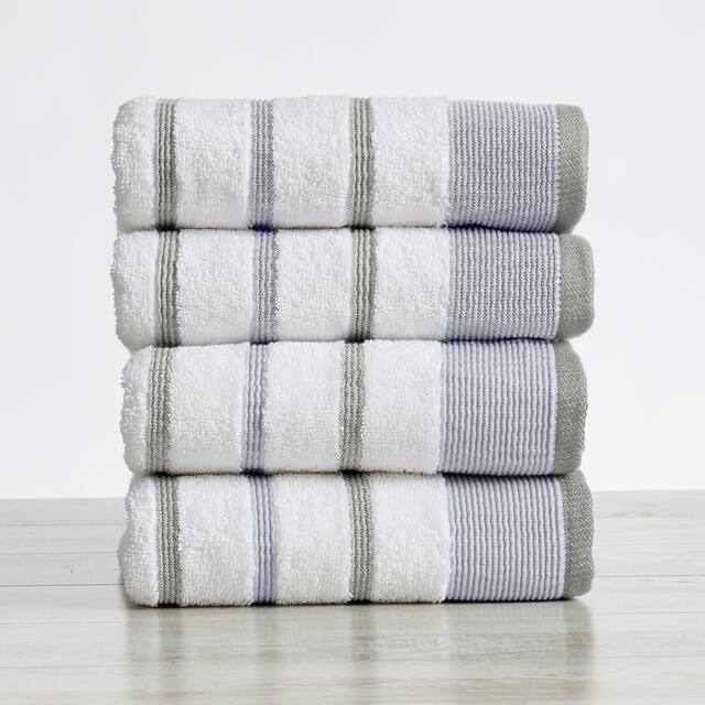 Luxurious Cotton Decorative Stripe Towel Set - Hand Towel (4-Pack) - Lavender / Grey