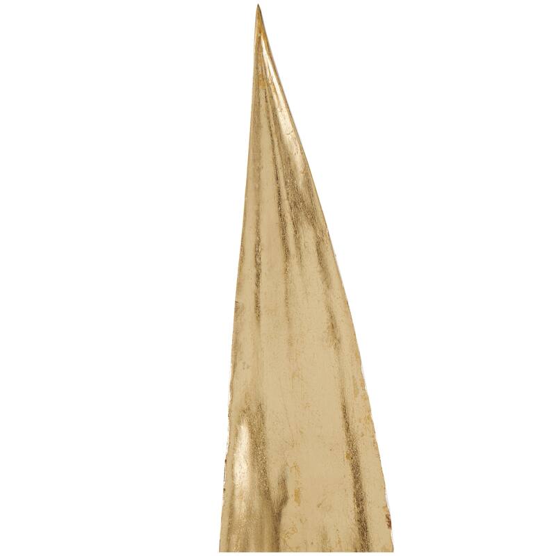 Gold Polystone Slim Abstract Leaf Sculpture with Black Metal Stand