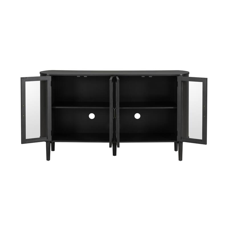 4-Door Wood Storage Cabinet Buffet Sideboard with Shelves, Modern Display Cabinet with Glass Doors, Accent Console Table