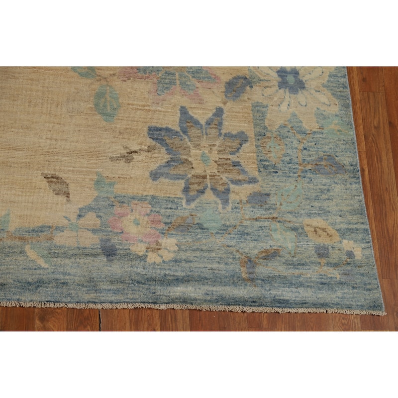 Hand Knotted Oriental 100% Wool Carpet Traditional Floral Beige & Ivories Art Deco Area Rug - 13' 5'' X 9' 8''
