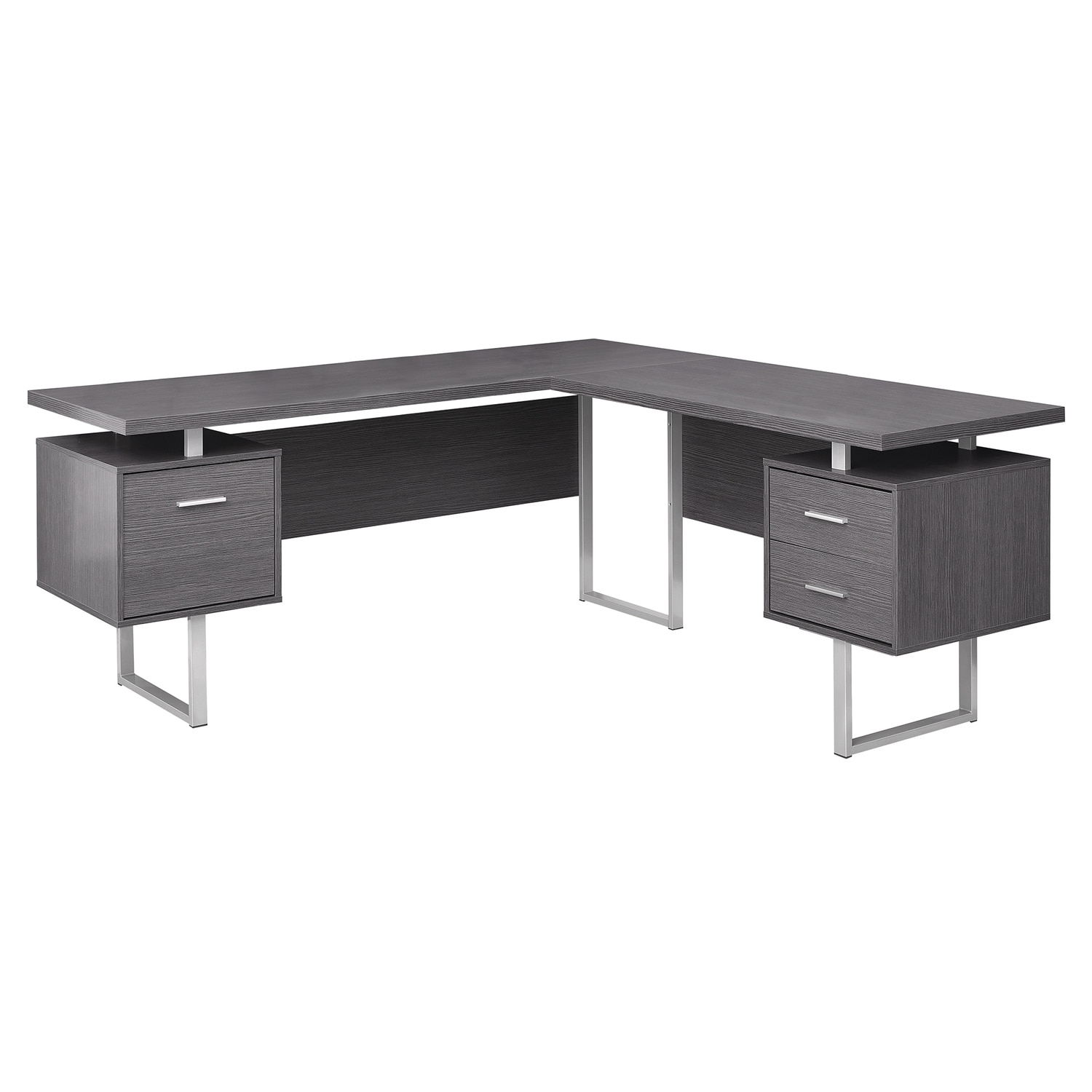 L Shaped Computer Desk with Storage - Modern Corner Desk, Home Office Workstation, Grey Finish, 70