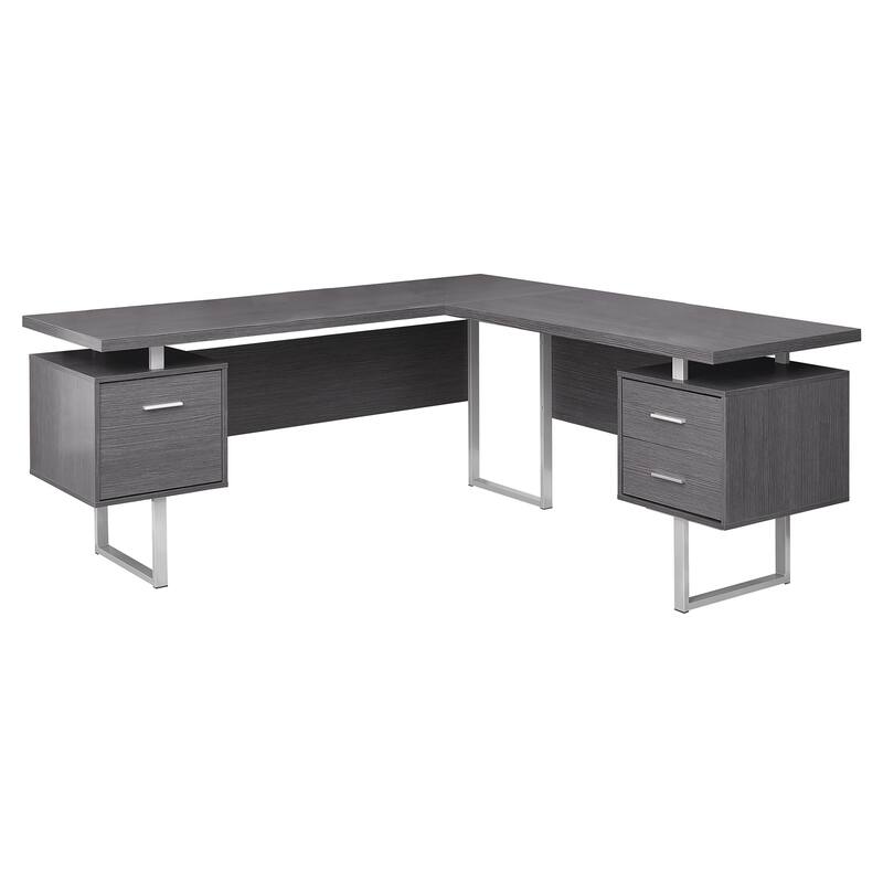 L Shaped Computer Desk with Storage - Modern Corner Desk, Home Office Workstation, Grey Finish, 70"