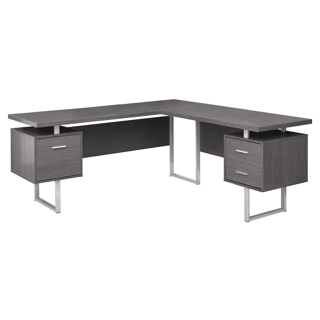 L Shaped Computer Desk with Storage - Modern Corner Desk, Home Office Workstation, Grey Finish, 70"