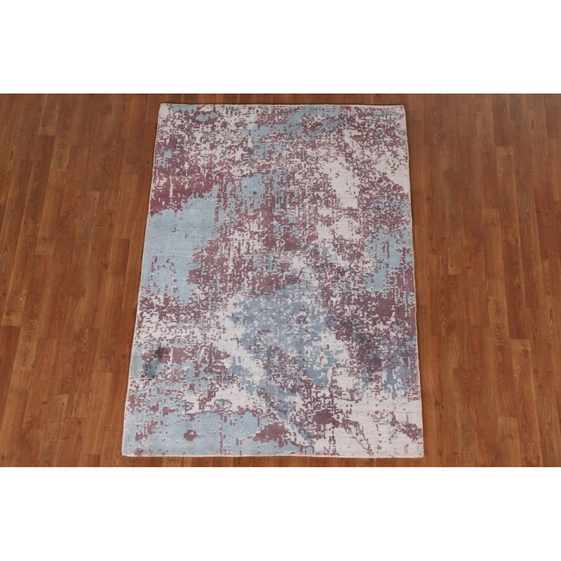 Modern Indian Abstract Rug Hand-Knotted Wool Carpet - 4'0"x 5'9"