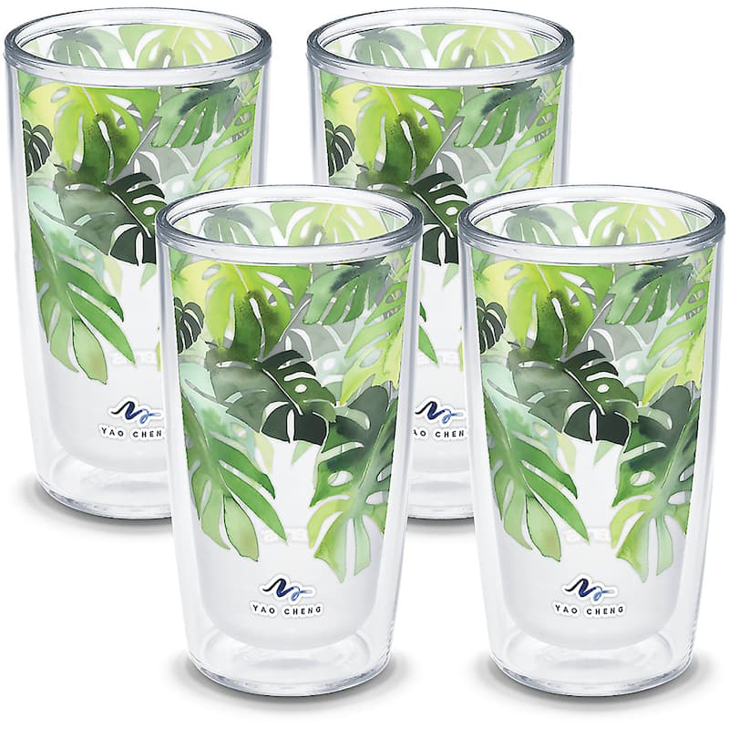 Tervis Yao Cheng Green Crystal Made in USA Double Walled Insulated Travel Tumbler, Philodendron - 16oz 4pk
