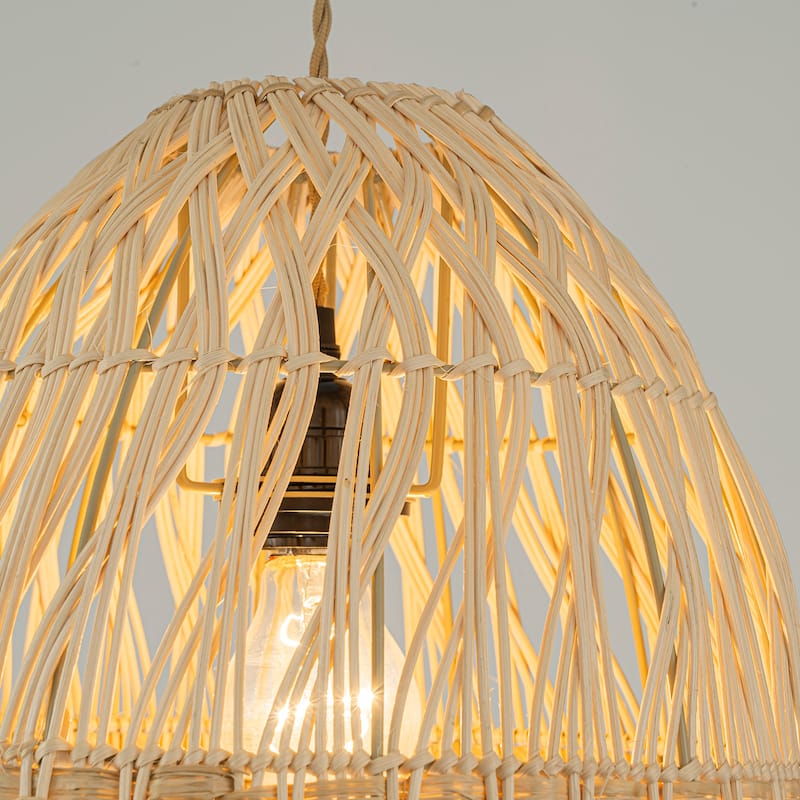 Willa 1-Light Rattan Bell Pendant, Coastal Boho - Handwoven - 16" Wide