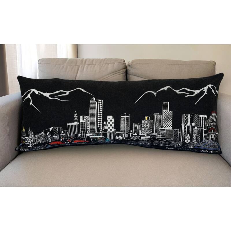 HomeRoots 35" Black Denver Nighttime Skyline Lumbar Decorative Pillow - Bed Rest