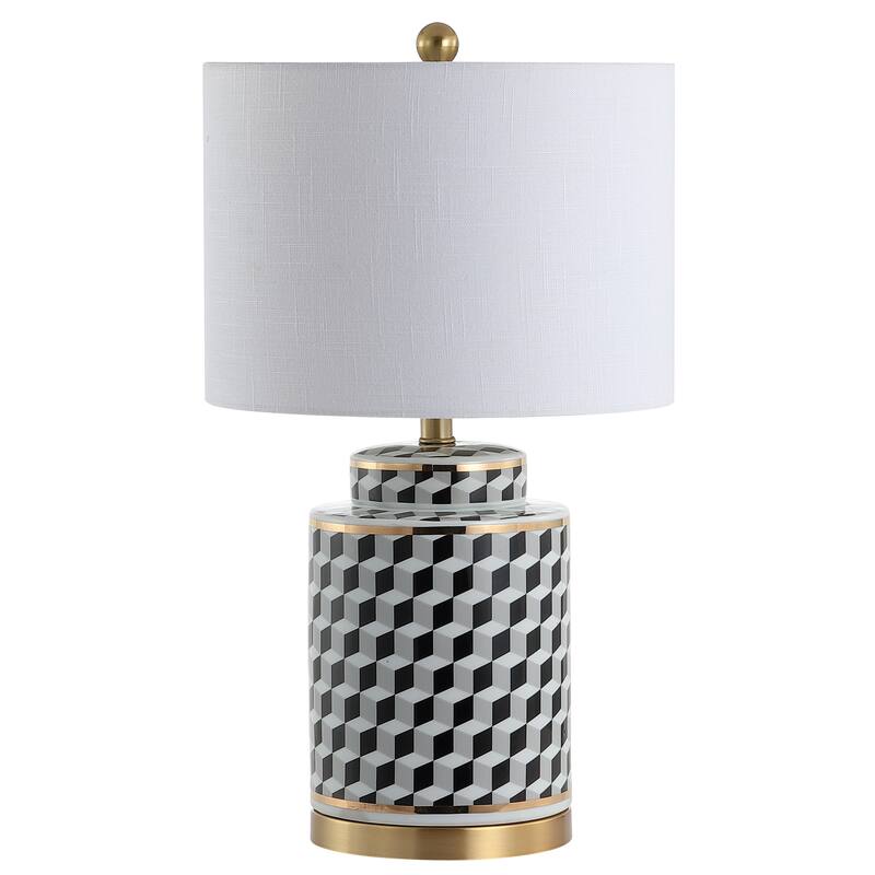 Vienna 24.5" Tumbling Block Ceramic/Metal LED Table Lamp, Black/White by JONATHAN Y