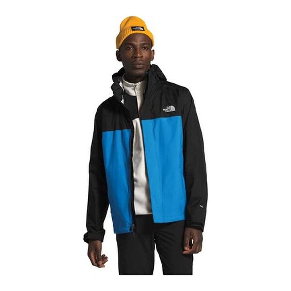 black and blue north face coat